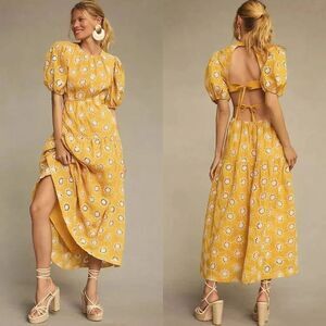 Anthropologie En Saison Puff-Sleeve Tiered Embroidered Dress Medium NWOT $178